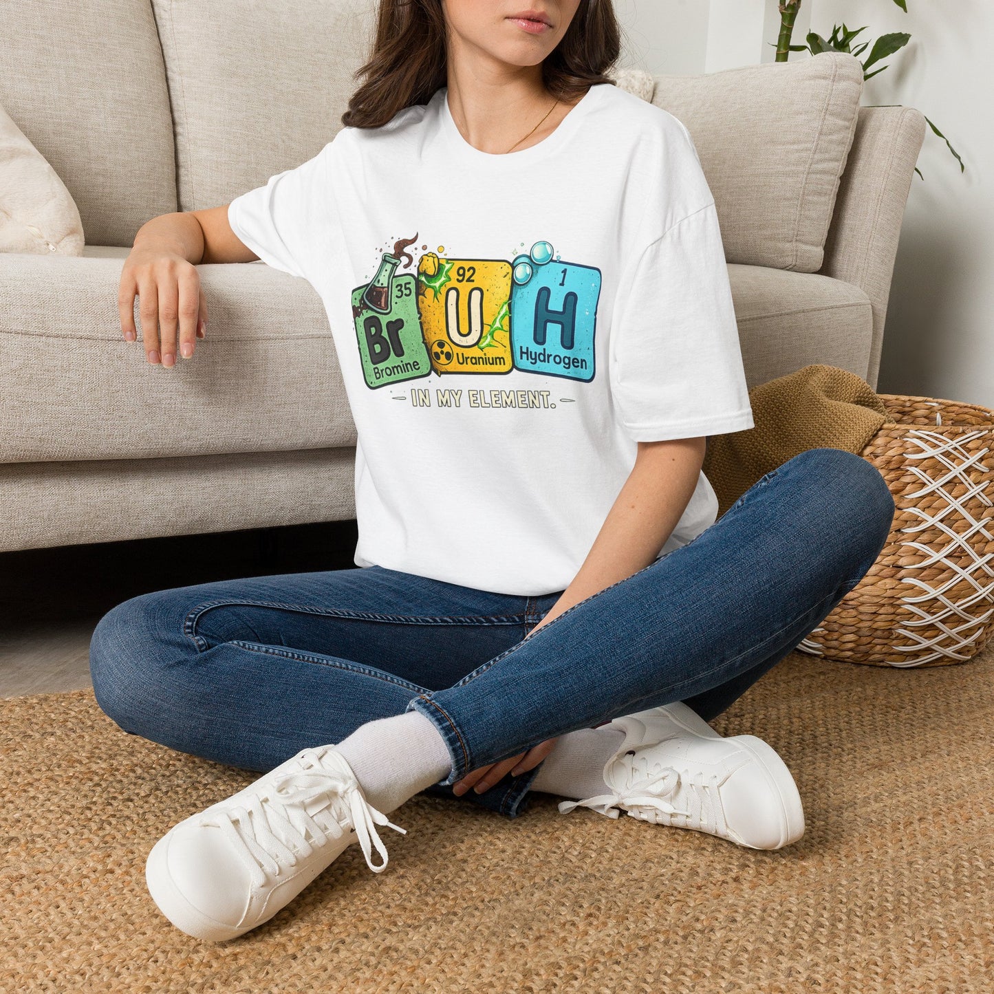 School shirt Chemistry Humor T-Shirt — "Br U H" Periodic Table Design (Bromine Uranium Hydrogen)