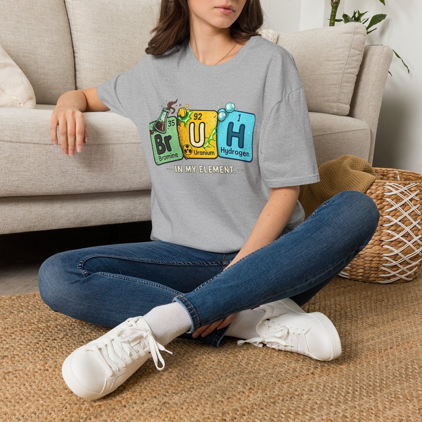 School shirt Chemistry Humor T-Shirt — "Br U H" Periodic Table Design (Bromine Uranium Hydrogen)