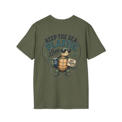 Keep the Sea Plastic Free | I'm Salty, Not Trashy Funny Sea Turtle T-Shirt Unisex Softstyle T-Shirt