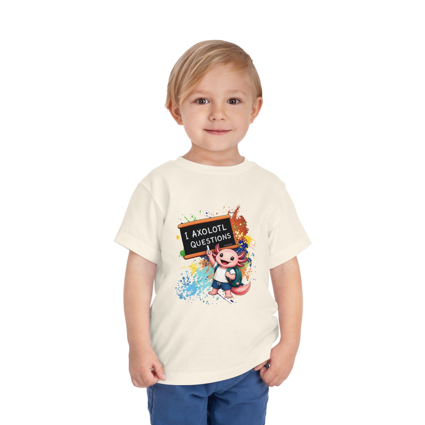 Axolotl back to school Toddler Tee — 'Axolotl Questions' Cute Axolotl Kids Shirt