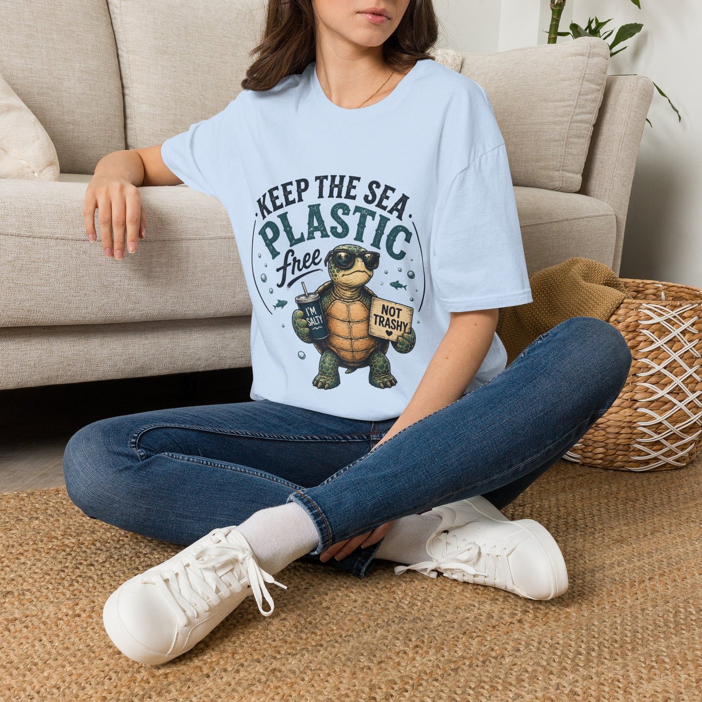 Keep the Sea Plastic Free | I'm Salty, Not Trashy Funny Sea Turtle T-Shirt Unisex Softstyle T-Shirt