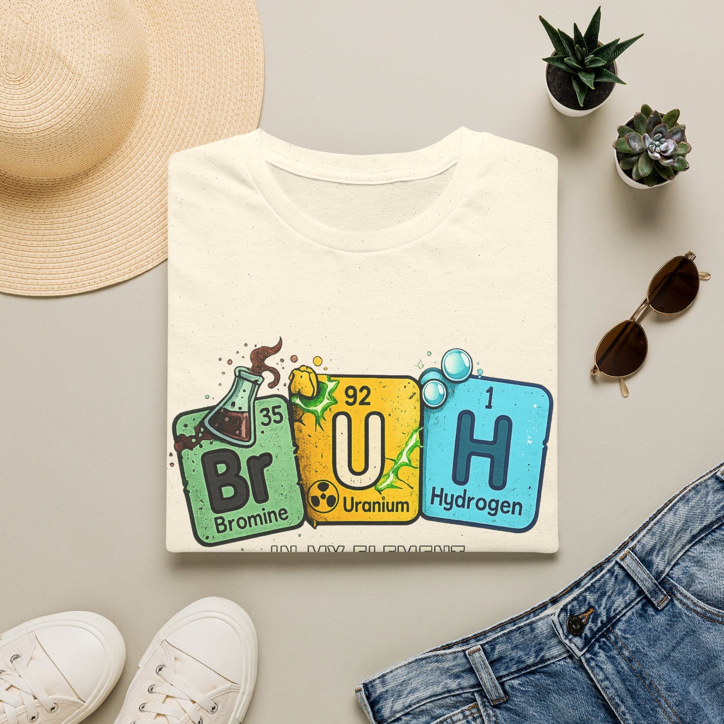 School shirt Chemistry Humor T-Shirt — "Br U H" Periodic Table Design (Bromine Uranium Hydrogen)