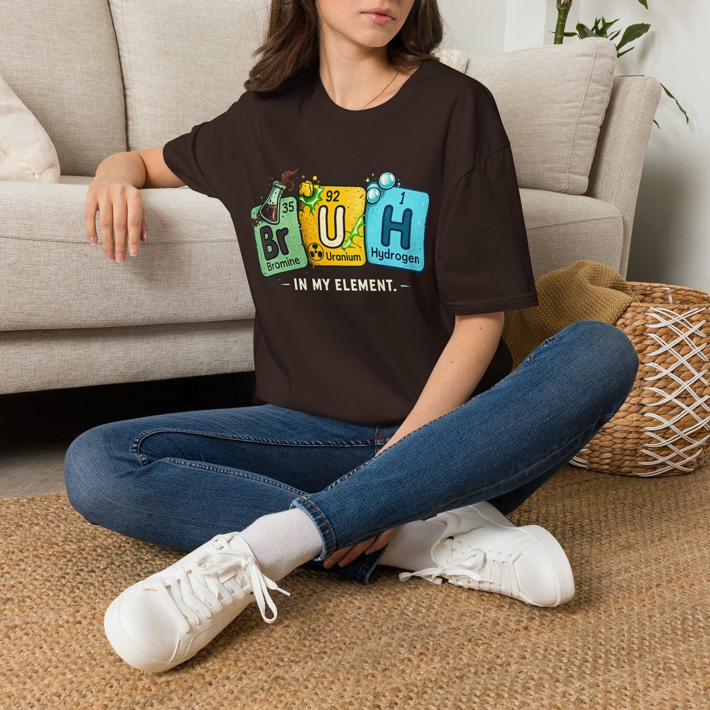 School shirt Chemistry Humor T-Shirt — "Br U H" Periodic Table Design (Bromine Uranium Hydrogen)