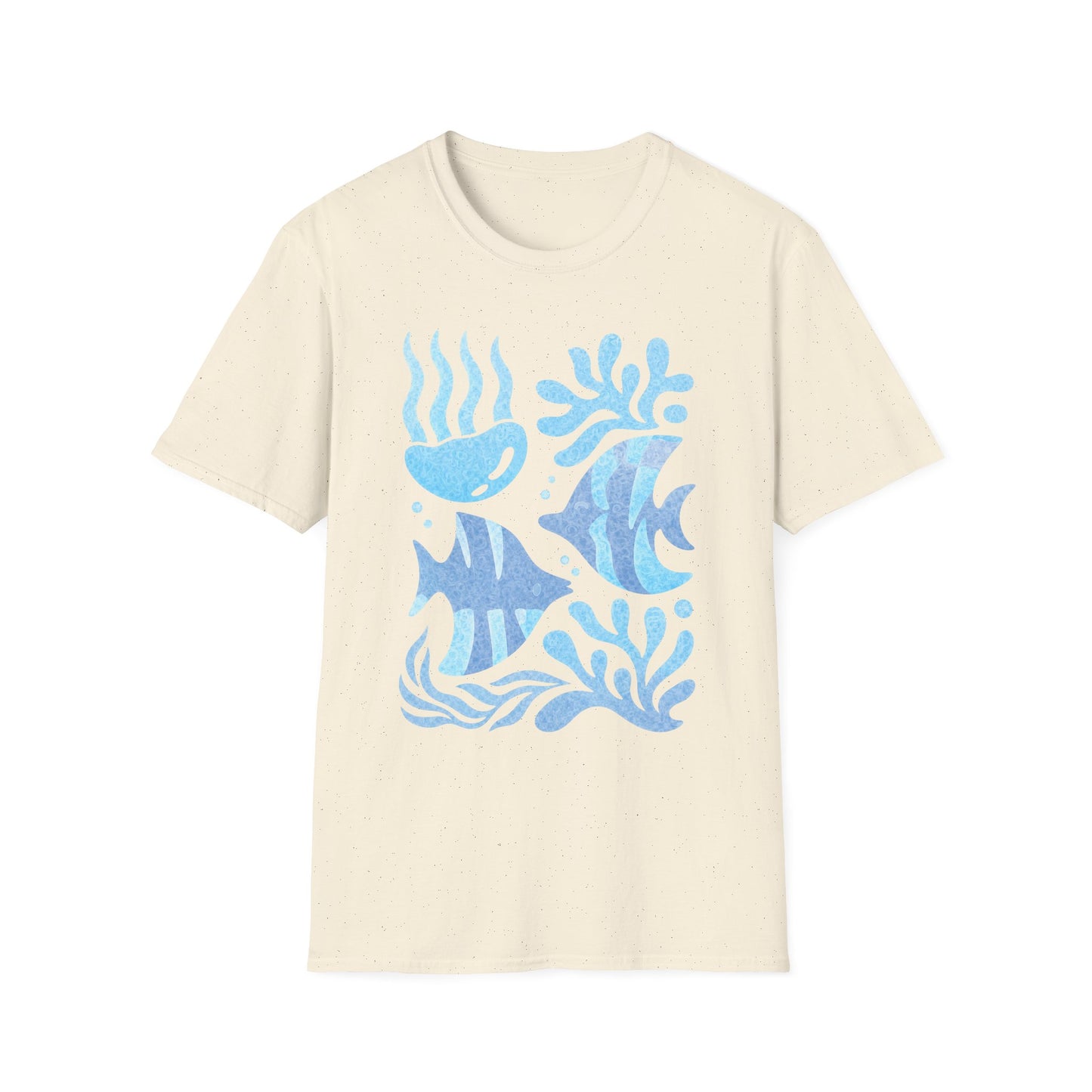 Ocean Coral Graphic T-Shirt — Coastal Reef Friends | Minimal Ocean Seamless Pattern | Blue Tropical Fish & Coral