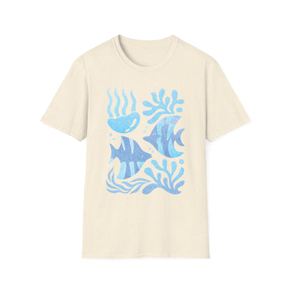 Ocean Coral Graphic T-Shirt — Coastal Reef Friends | Minimal Ocean Seamless Pattern | Blue Tropical Fish & Coral
