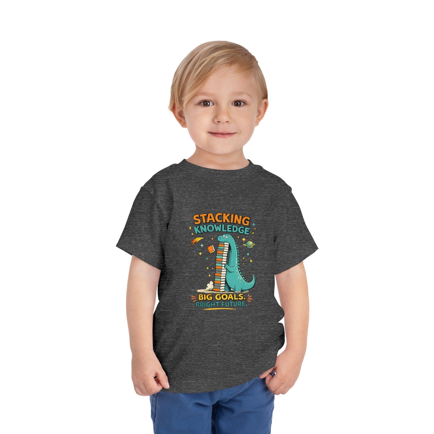Dino School Toddler Tee — Stacking Knowledge Big Goals Bright Future