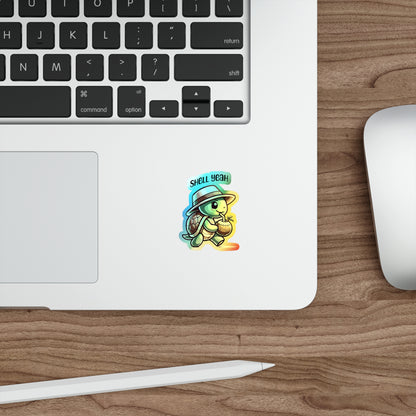 Holographic Die-Cut Sticker — 'Shell Yeah' Tropical Turtle with Coconut Drink