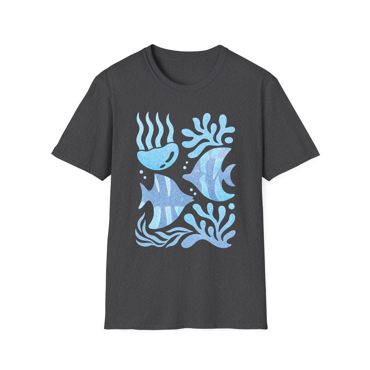 Ocean Coral Graphic T-Shirt — Coastal Reef Friends | Minimal Ocean Seamless Pattern | Blue Tropical Fish & Coral