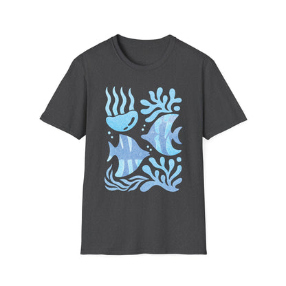 Ocean Coral Graphic T-Shirt — Coastal Reef Friends | Minimal Ocean Seamless Pattern | Blue Tropical Fish & Coral