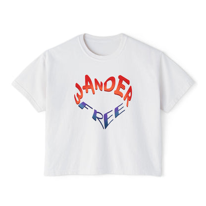 Wander Free Heart Boxy Tee — Women's Heart Graphic Travel T‑Shirt