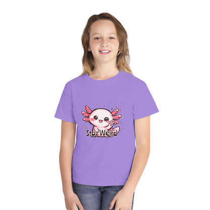 Cute Pink Axolotl “Stay Weird” Graphic Youth TShirt