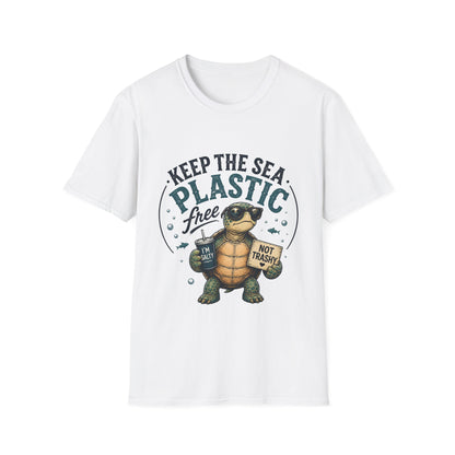 Keep the Sea Plastic Free | I'm Salty, Not Trashy Funny Sea Turtle T-Shirt Unisex Softstyle T-Shirt