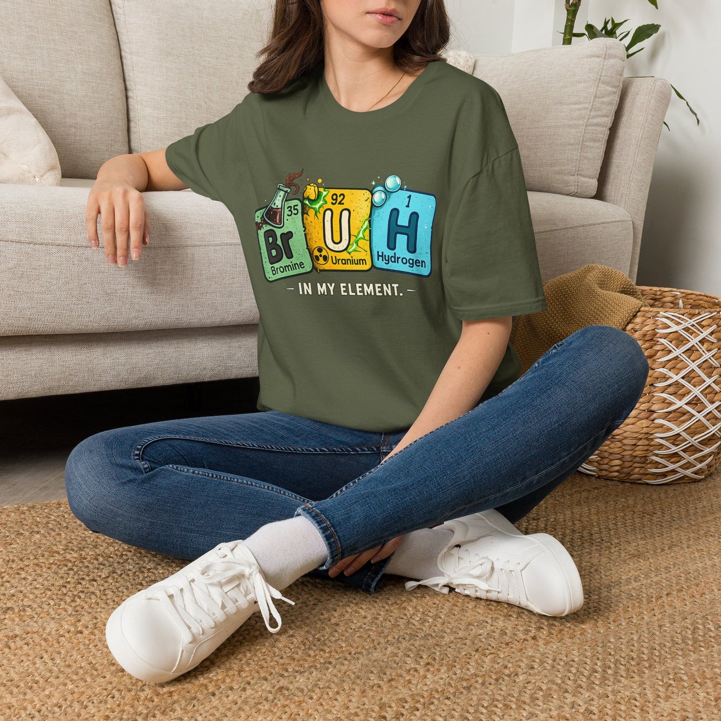 School shirt Chemistry Humor T-Shirt — "Br U H" Periodic Table Design (Bromine Uranium Hydrogen)