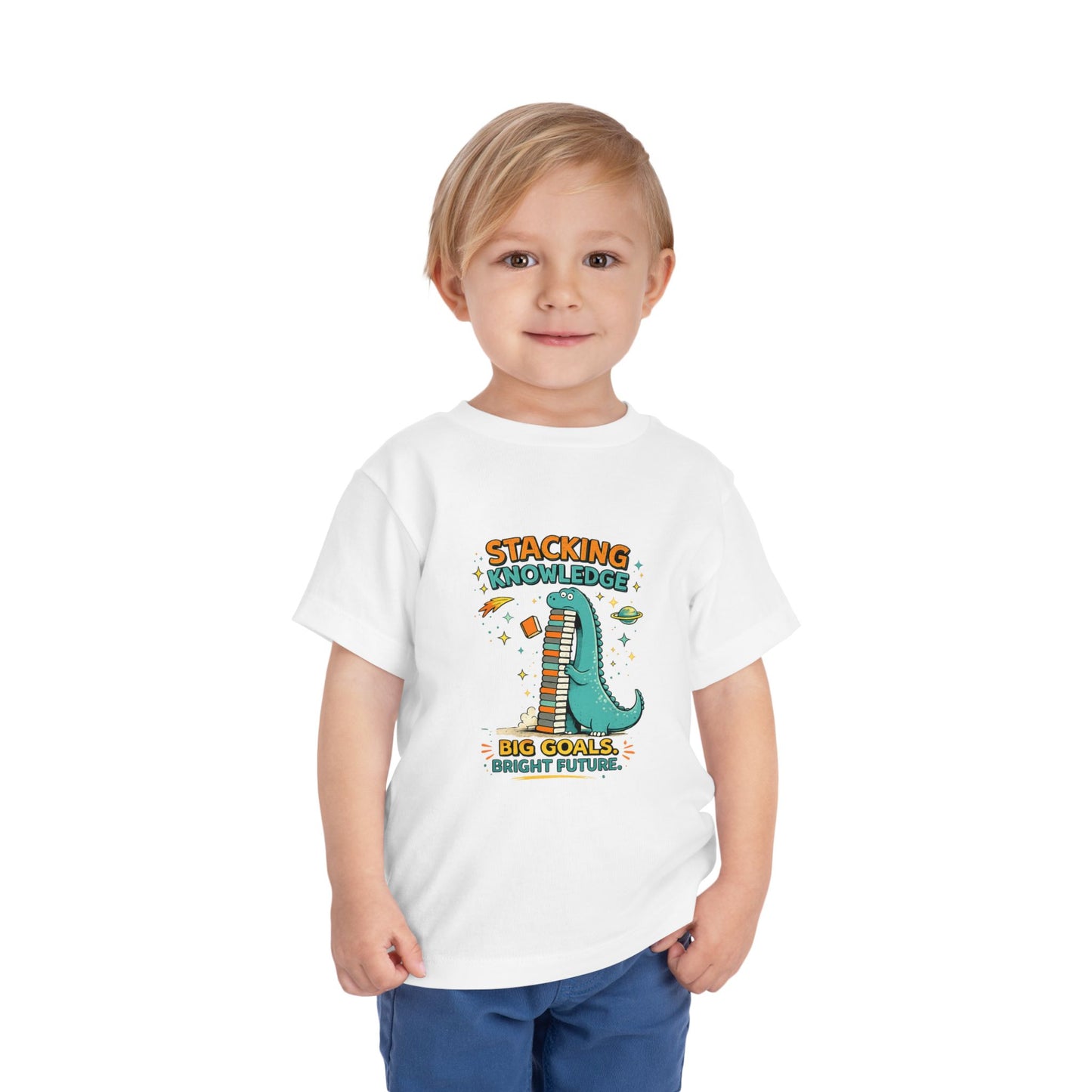 Dino School Toddler Tee — Stacking Knowledge Big Goals Bright Future