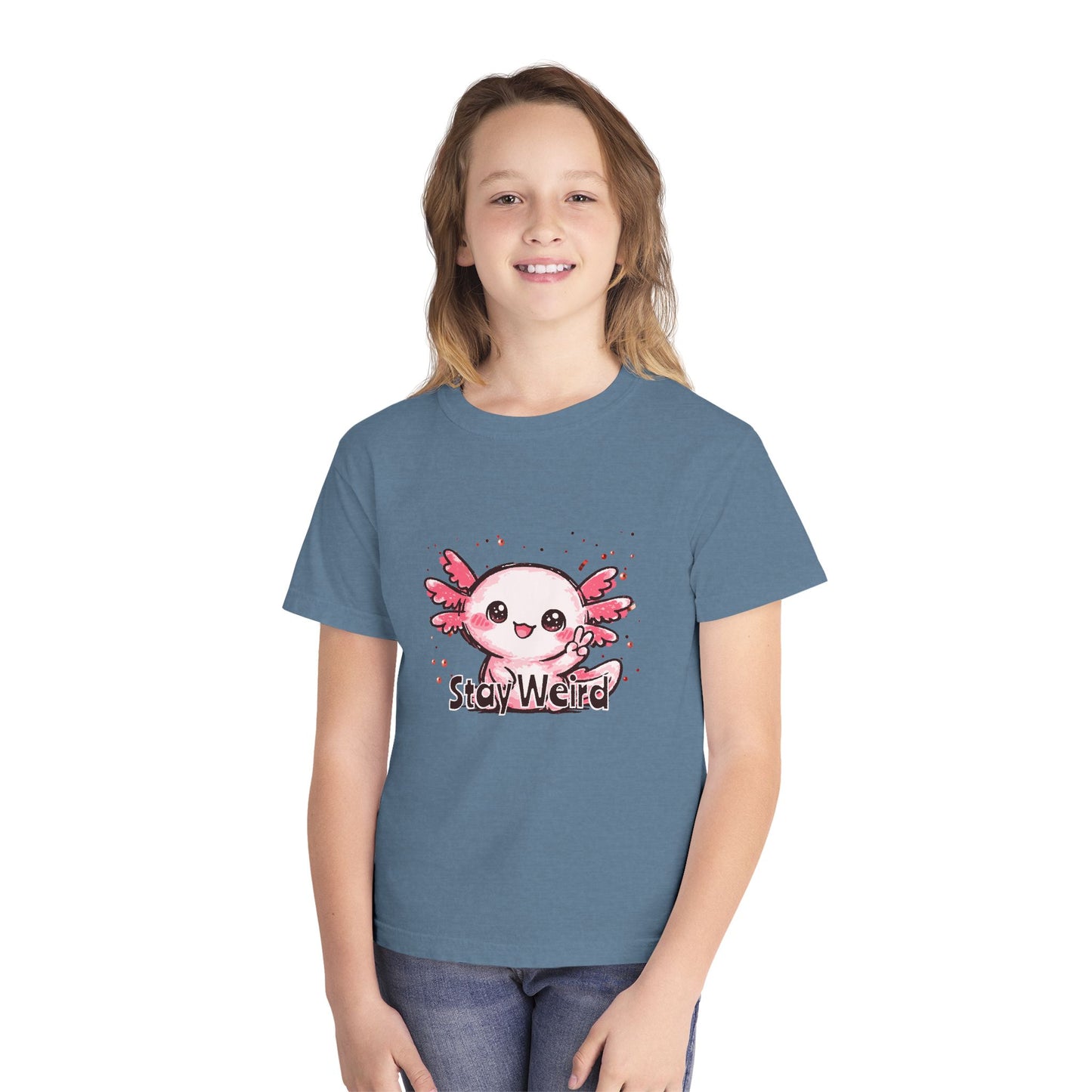 Cute Pink Axolotl “Stay Weird” Graphic Youth TShirt
