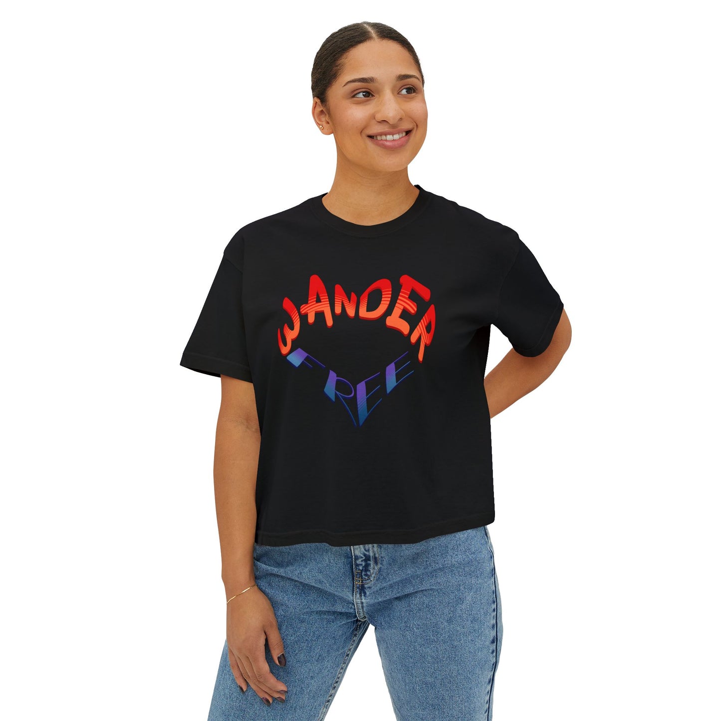 Wander Free Heart Boxy Tee — Women's Heart Graphic Travel T‑Shirt