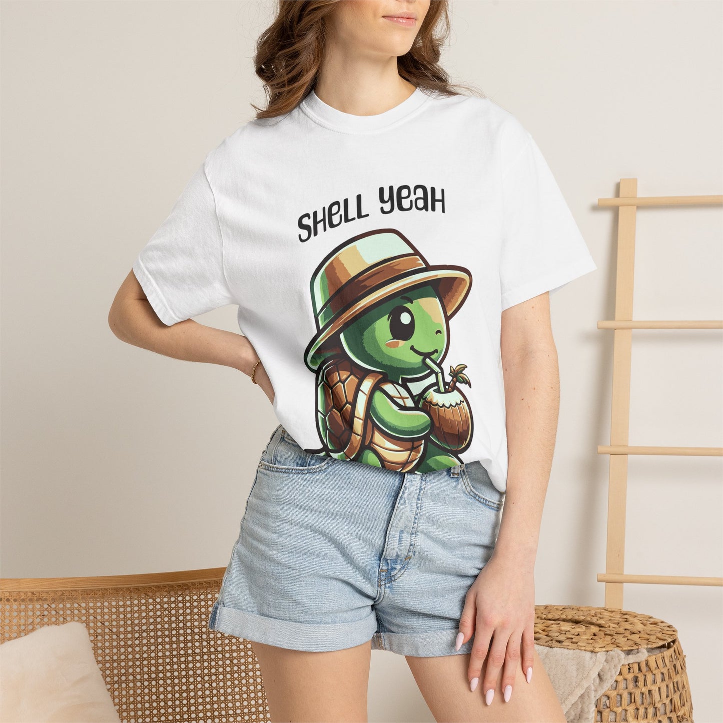Shell Yeah Turtle T-Shirt — Cute Turtle with Coconut Drink Graphic
