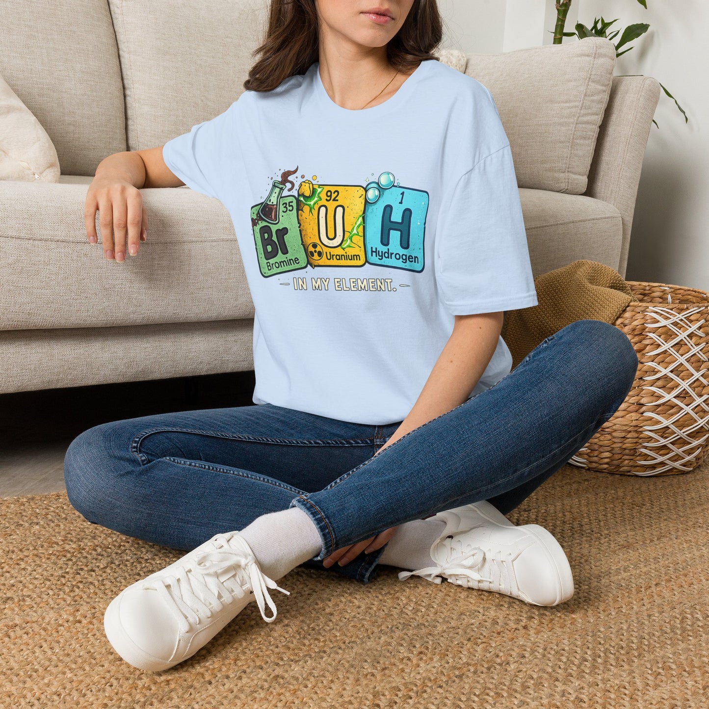 School shirt Chemistry Humor T-Shirt — "Br U H" Periodic Table Design (Bromine Uranium Hydrogen)