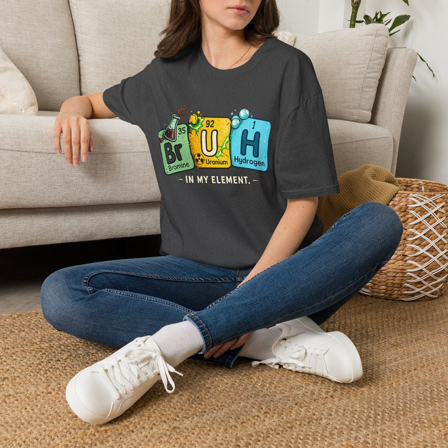 School shirt Chemistry Humor T-Shirt — "Br U H" Periodic Table Design (Bromine Uranium Hydrogen)