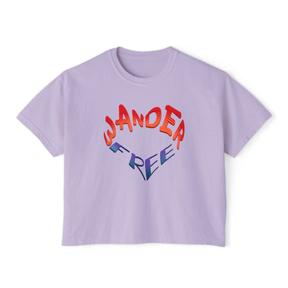 Wander Free Heart Boxy Tee — Women's Heart Graphic Travel T‑Shirt