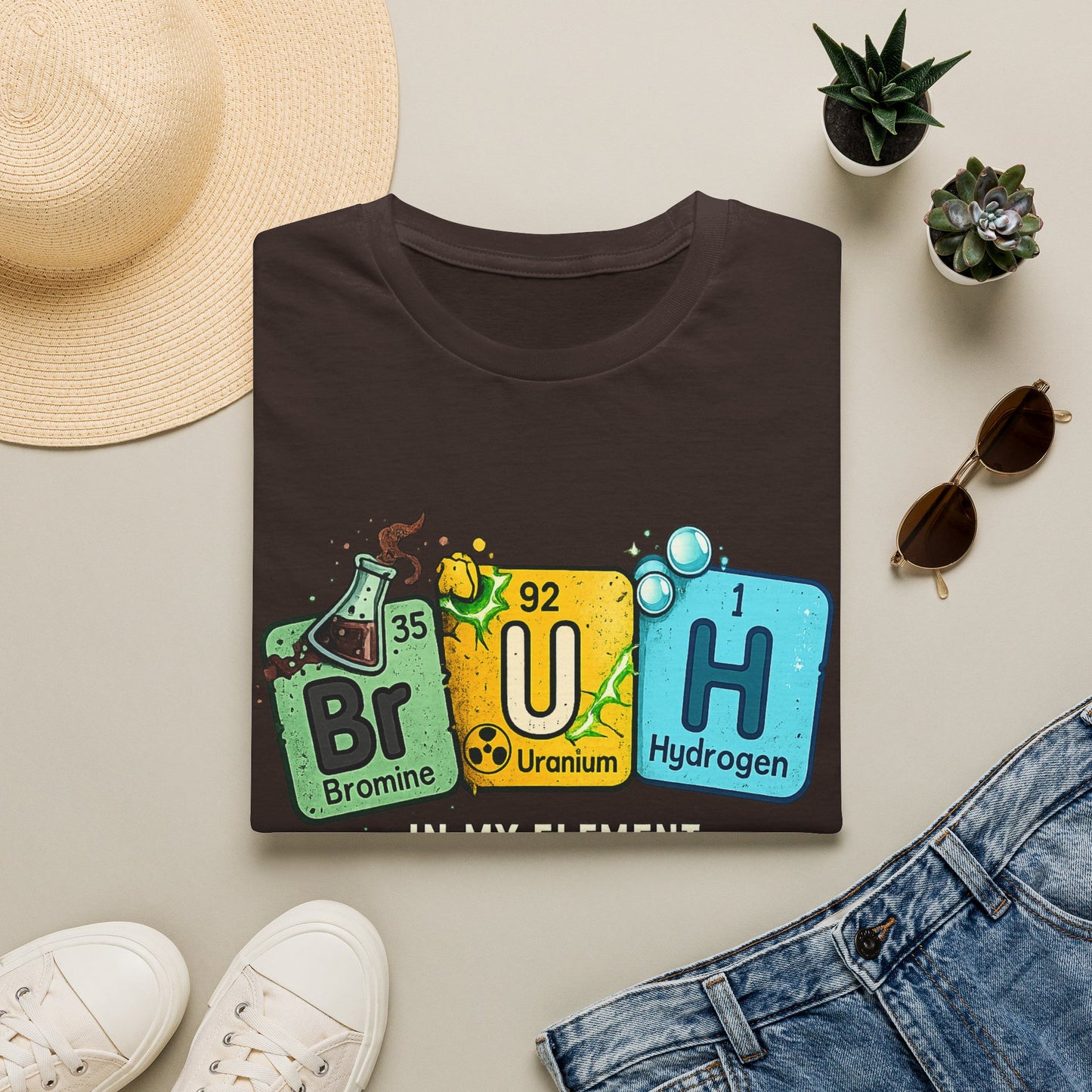 School shirt Chemistry Humor T-Shirt — "Br U H" Periodic Table Design (Bromine Uranium Hydrogen)
