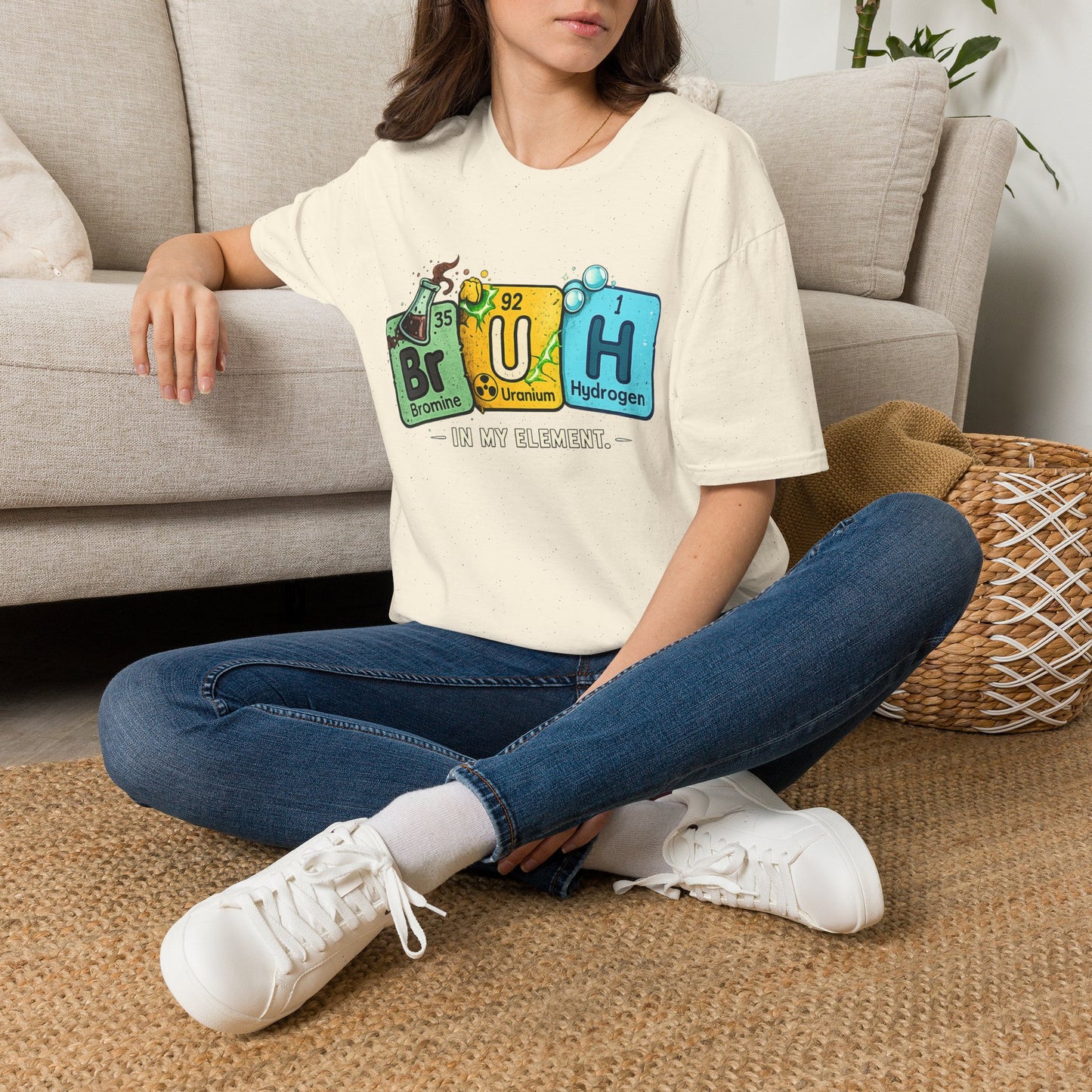 School shirt Chemistry Humor T-Shirt — "Br U H" Periodic Table Design (Bromine Uranium Hydrogen)