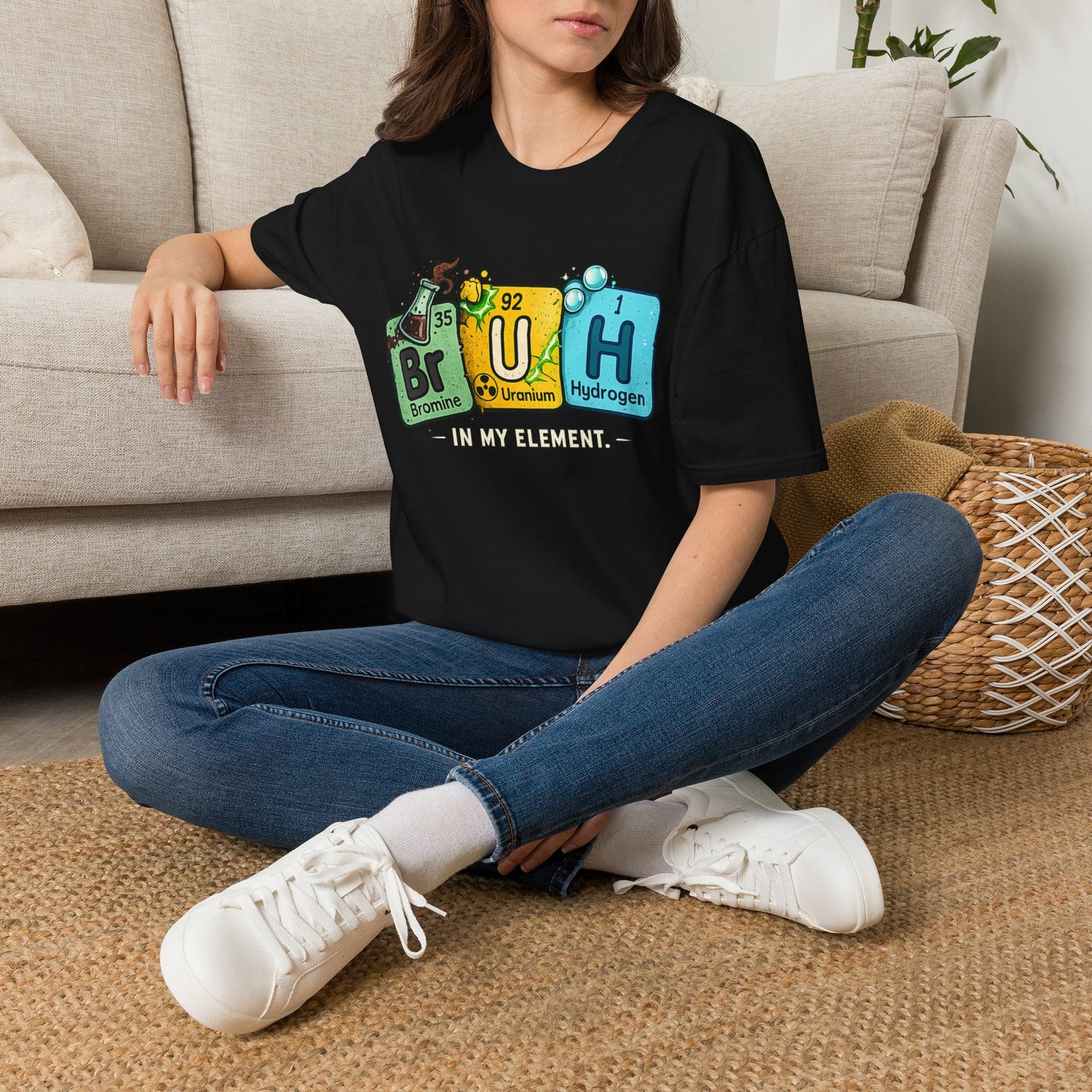 School shirt Chemistry Humor T-Shirt — "Br U H" Periodic Table Design (Bromine Uranium Hydrogen)