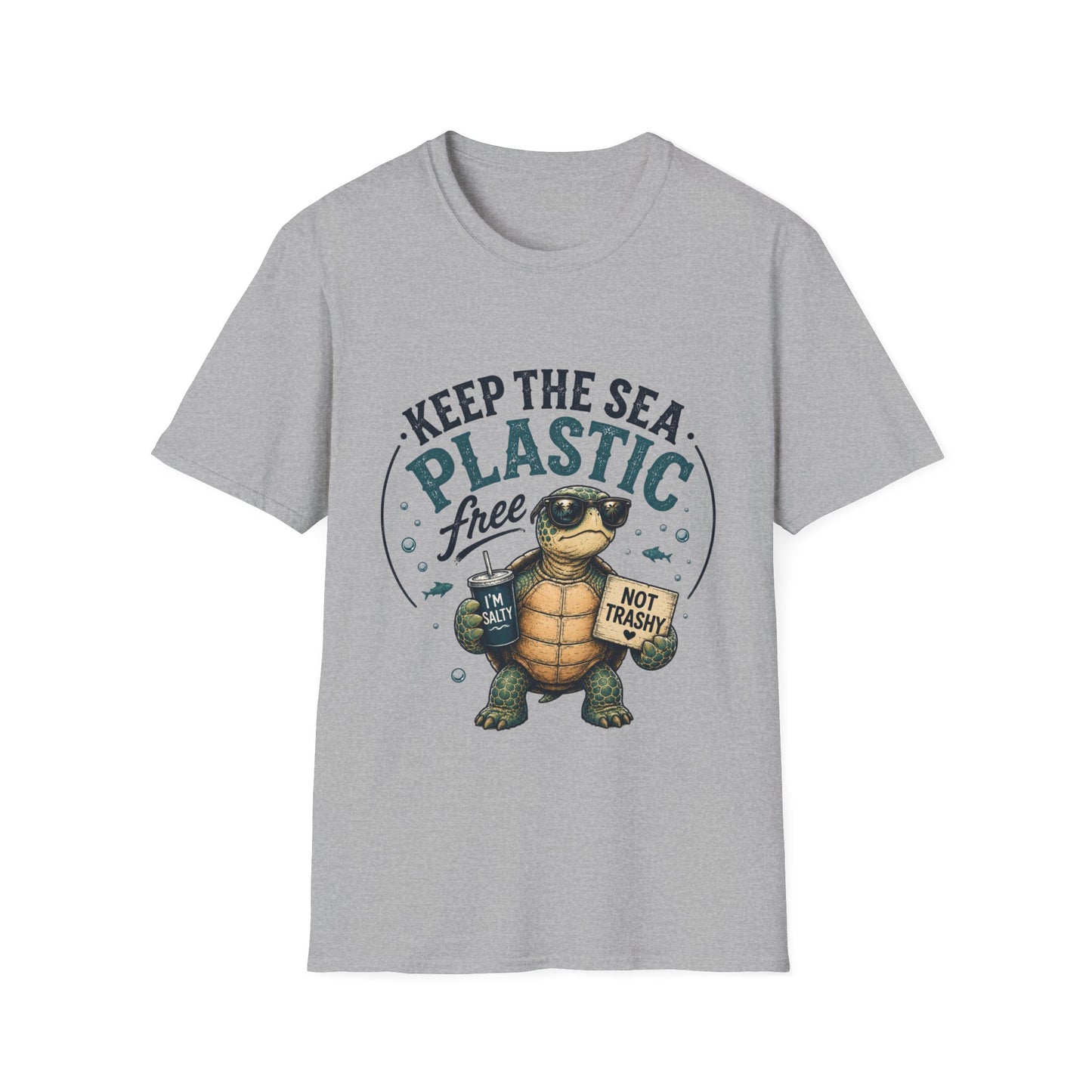 Keep the Sea Plastic Free | I'm Salty, Not Trashy Funny Sea Turtle T-Shirt Unisex Softstyle T-Shirt