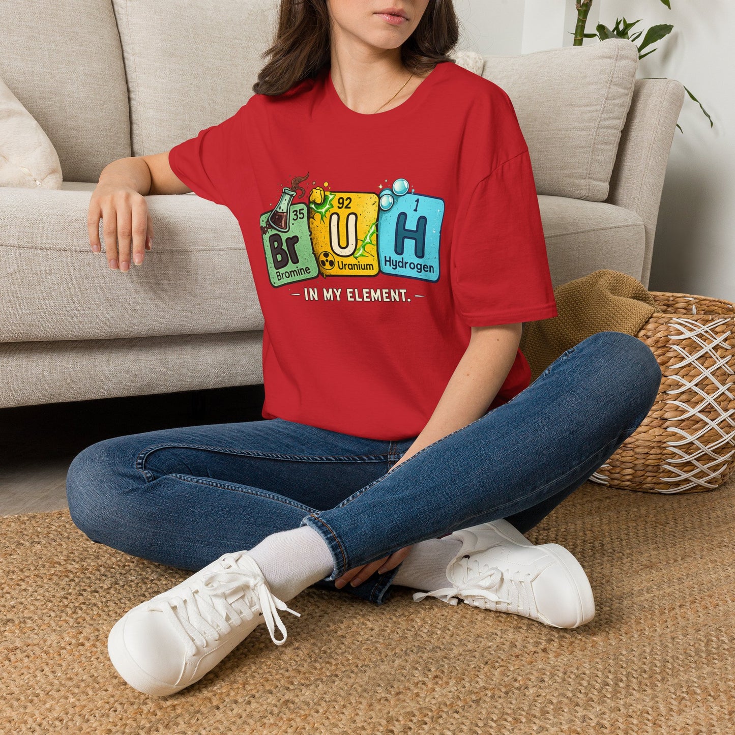 School shirt Chemistry Humor T-Shirt — "Br U H" Periodic Table Design (Bromine Uranium Hydrogen)